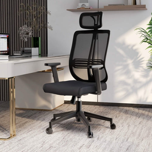 Adorit ergonomic office chair in a modern home office with integrated headrest